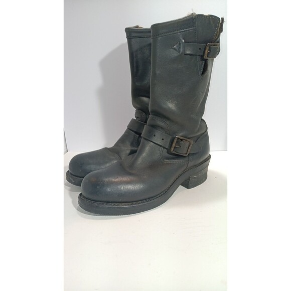 Chippewa Engineer Boots Black Steel Toe Vibram Frye Men’s 6D Women’s 8 Vintage - Picture 2 of 16